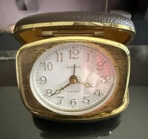 Vintage 1960s Europa Germany 2 Jewels Alarm Clock Bell Wind-Up Working Portable